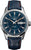 Pulsera para hombre: esfera azul, caja plateada, correa de cuero azul oscuro
