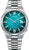 Reloj de hombre con esfera verde, correa de acero plateado y visualización de fecha a las 7