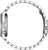 Pulsera de hombre vista lateral: correa de acero inoxidable plateada con corona y botones