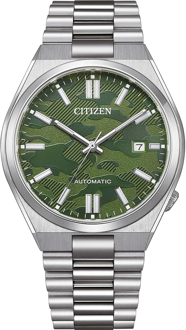 Pulsera de acero inoxidable plateado para hombre con esfera verde y visualización de fecha