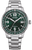 Pulsera de hombre con esfera verde, brazalete de metal plateado y fecha a las 4 en punto