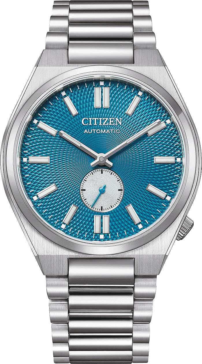 Reloj de hombre con esfera azul, correa de acero inoxidable plateado y manecillas analógicas