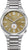 Reloj automático para hombre con esfera dorada y correa de acero inoxidable, bisel pulido