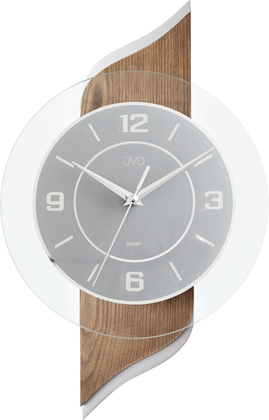 "Reloj de pared de madera con esfera redonda, gris oscuro, índices y manecillas blancos"