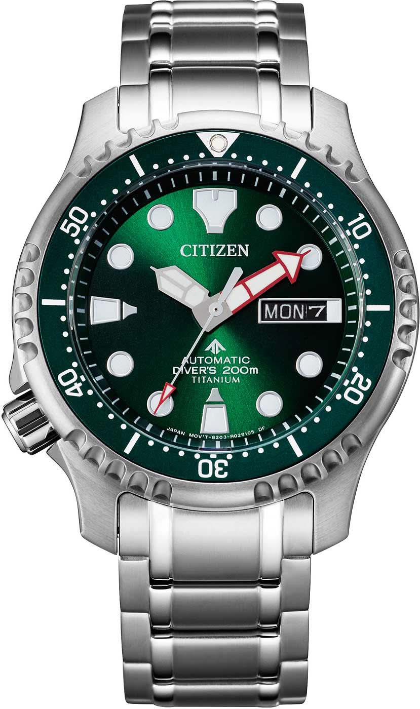Reloj Citizen Promaster para hombre con esfera verde, correa de metal y fecha