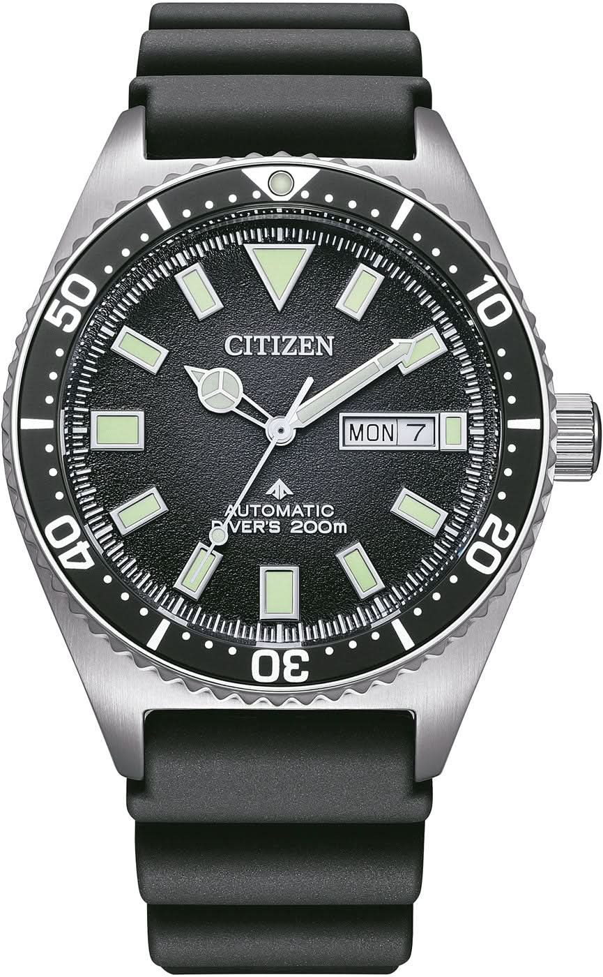 Reloj de hombre con esfera negra, correa de caucho negra e índices luminosos