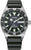 Reloj de hombre con esfera negra, correa de caucho negra e índices luminosos