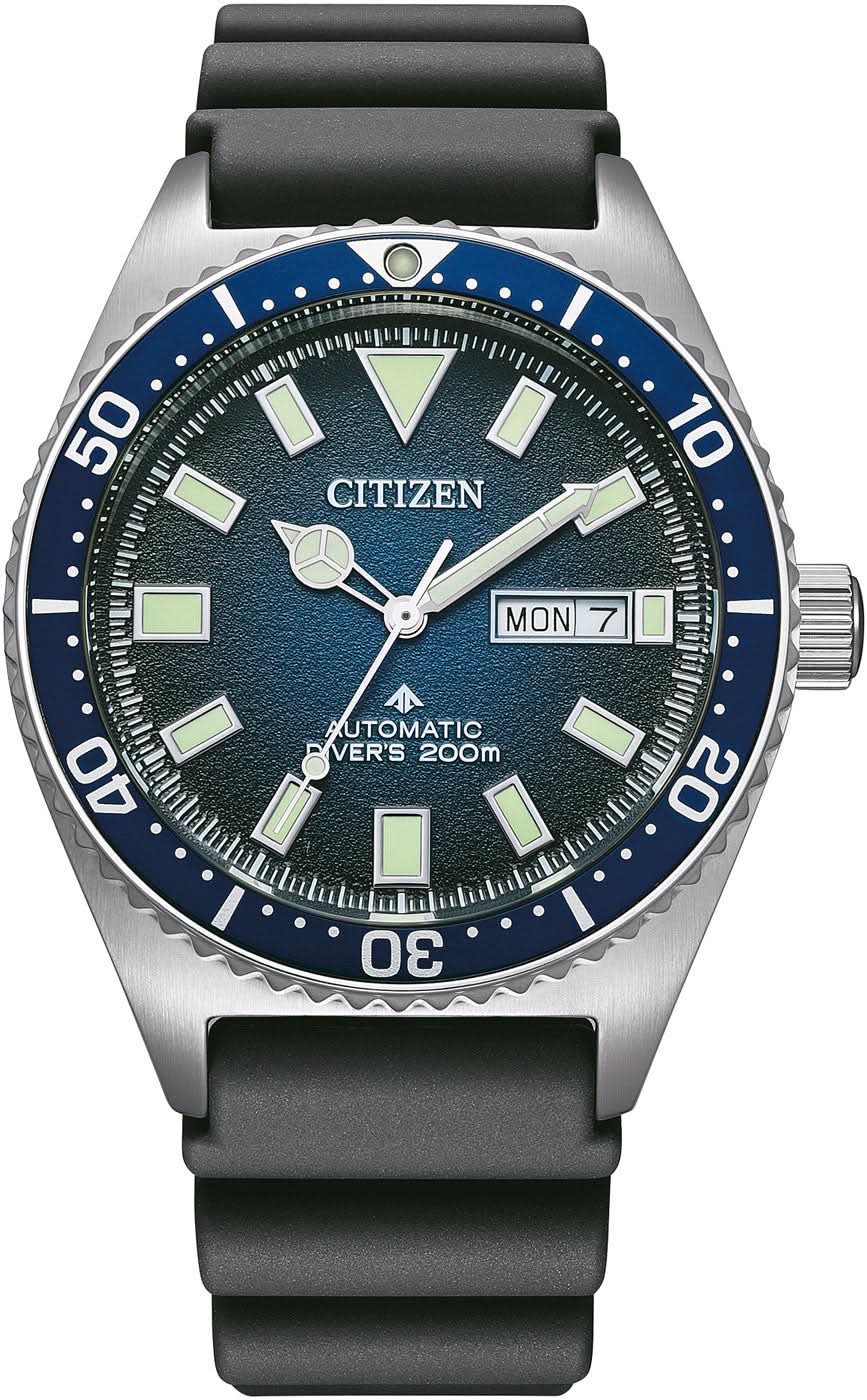 Reloj para hombre con esfera azul, bisel negro y correa de caucho negra