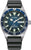 Reloj para hombre con esfera azul, bisel negro y correa de caucho negra