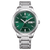 Reloj automático para hombre con esfera verde, indicador de fecha y pulsera de metal plateado