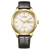 Reloj Citizen para hombre con bisel dorado, esfera blanca y correa de cuero negra