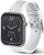 Smartwatch con pantalla negra y correa de silicona blanca, correa con cierre perforado