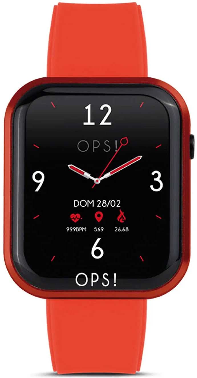 Reloj inteligente unisex con correa de silicona roja y pantalla cuadrada con hora