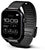 Reloj inteligente unisex en vista lateral con pantalla negra y correa de malla textil