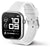 Smartwatch con pantalla negra y correa de silicona blanca, vista lateral