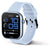Smartwatch unisex con pantalla redonda y correa clara, vista lateral