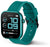 Smartwatch lateral con correa de silicona turquesa y pantalla negra