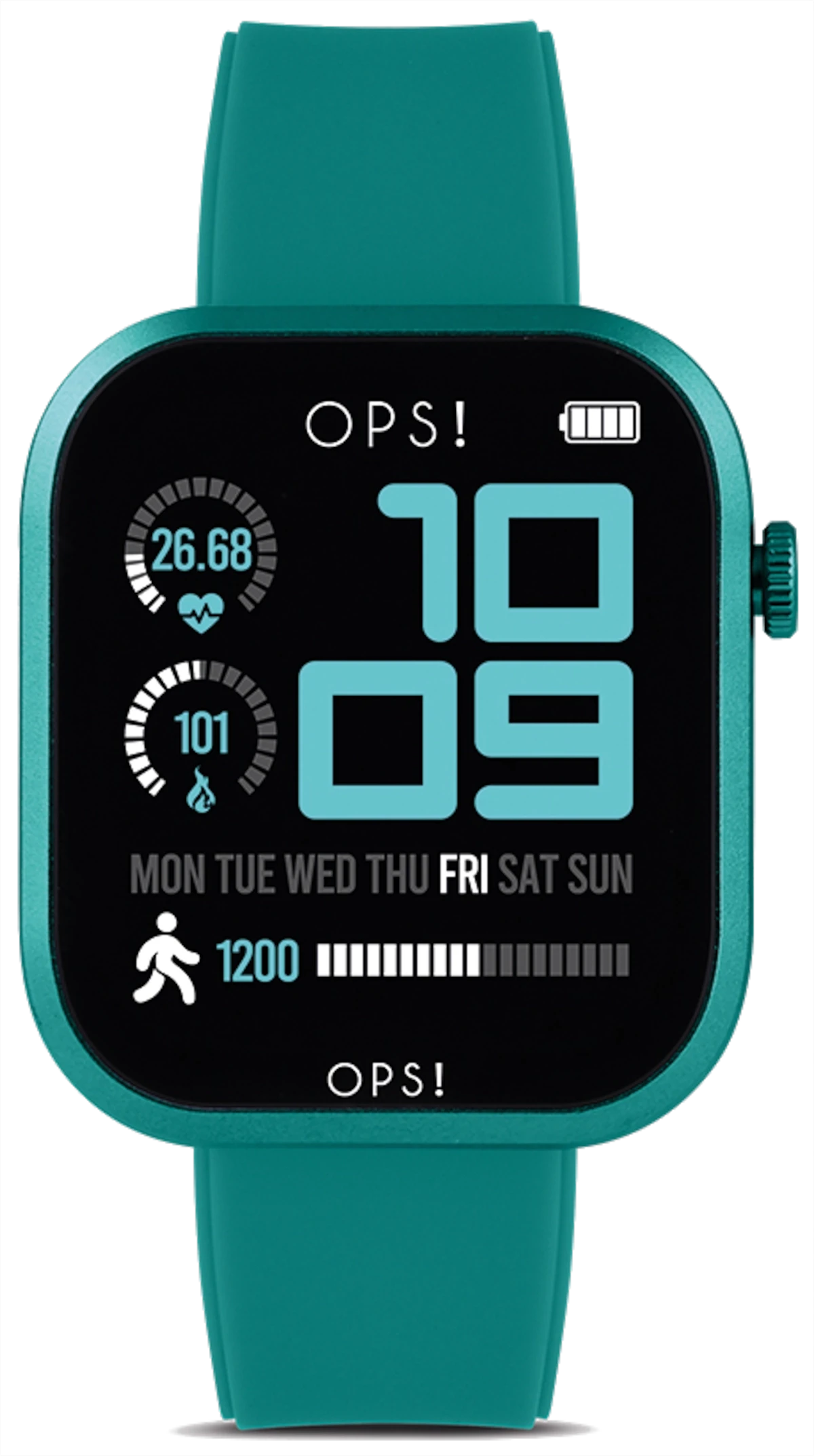Smartwatch con correa redonda turquesa y pantalla digital 10:09