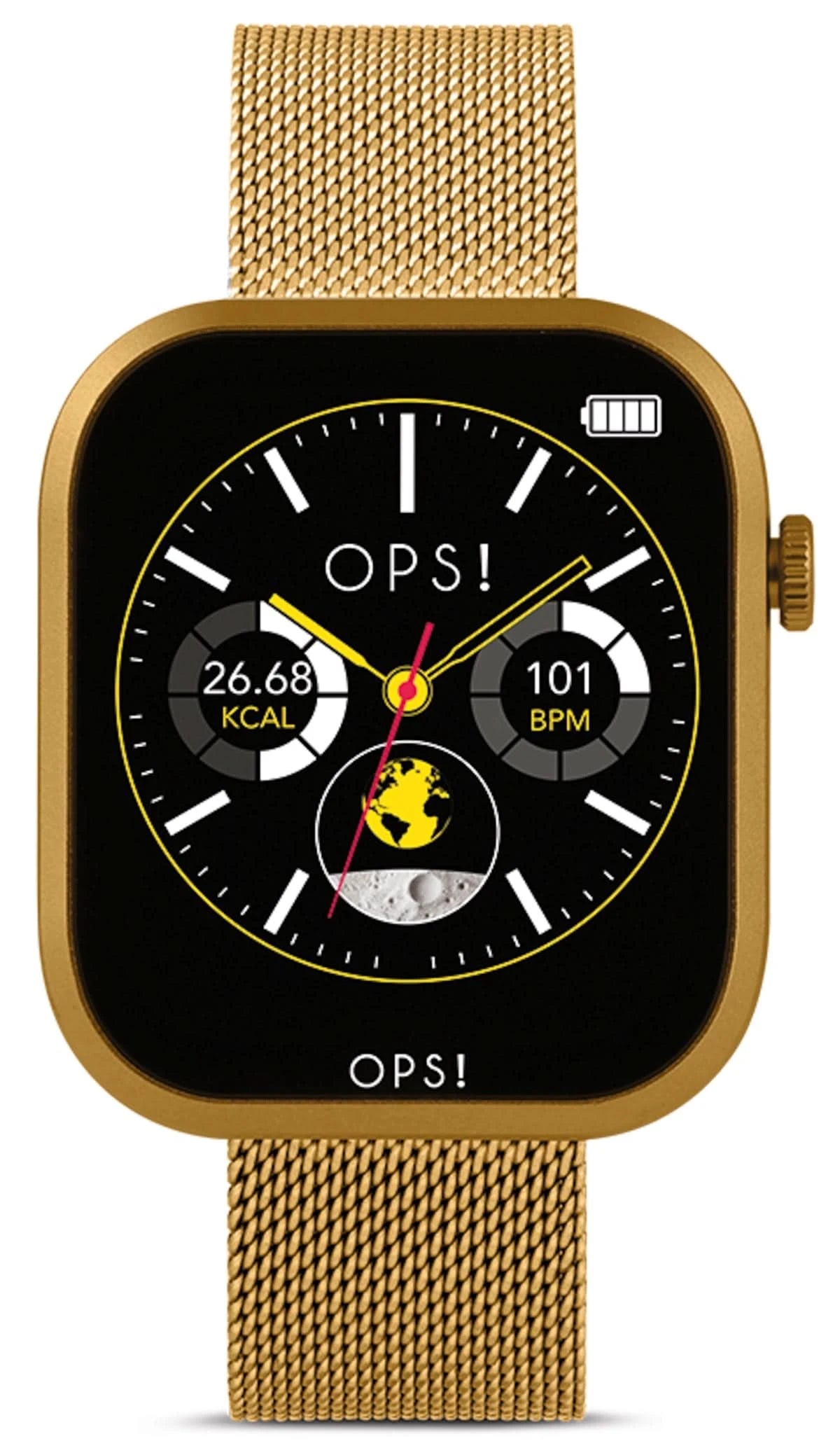 Reloj inteligente unisex: correa de malla dorada, pantalla negra