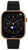 Smartwatch con correa de silicona negra, pantalla cuadrada y bisel dorado brillante