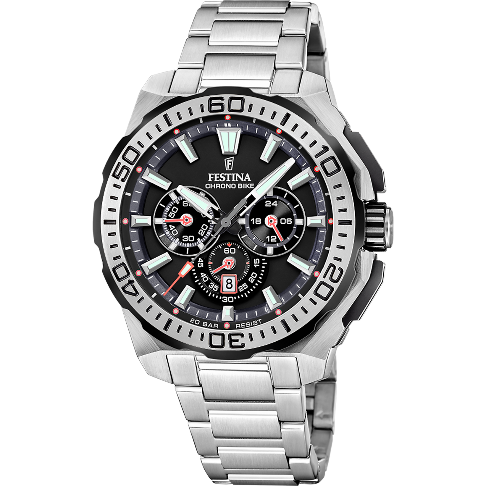 Reloj Festina Chrono-Bike para hombre con correa de metal plateada y esfera negra