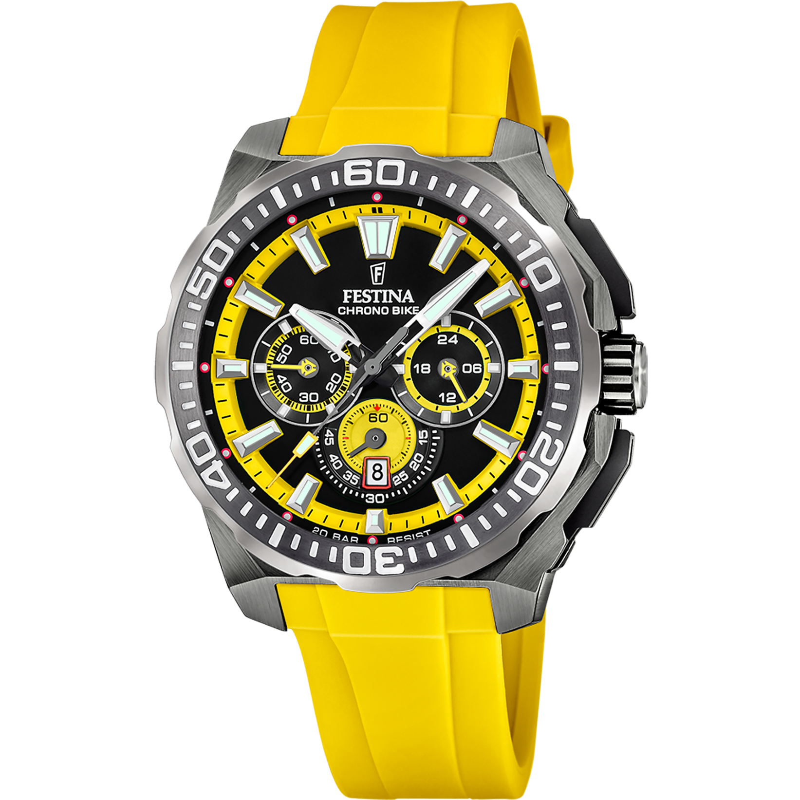 Reloj cronógrafo para hombre con correa de silicona amarilla y esfera negra