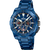 Reloj cronógrafo para hombre con detalles en azul, tres subesferas y correa de metal