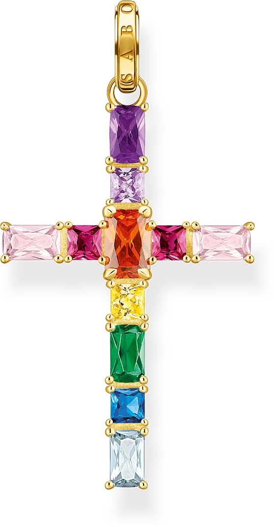 Colgante de cruz de oro chapado con piedras preciosas de colores en diseño rectangular