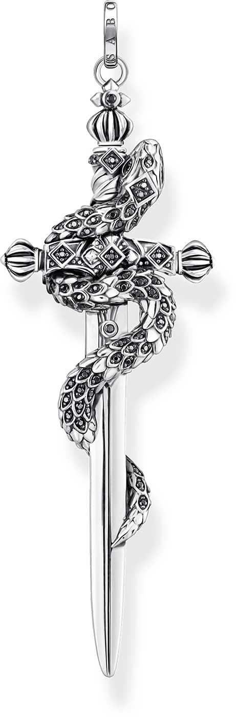 Colgante de espada de plata de ley con serpiente y adornos, en anilla
