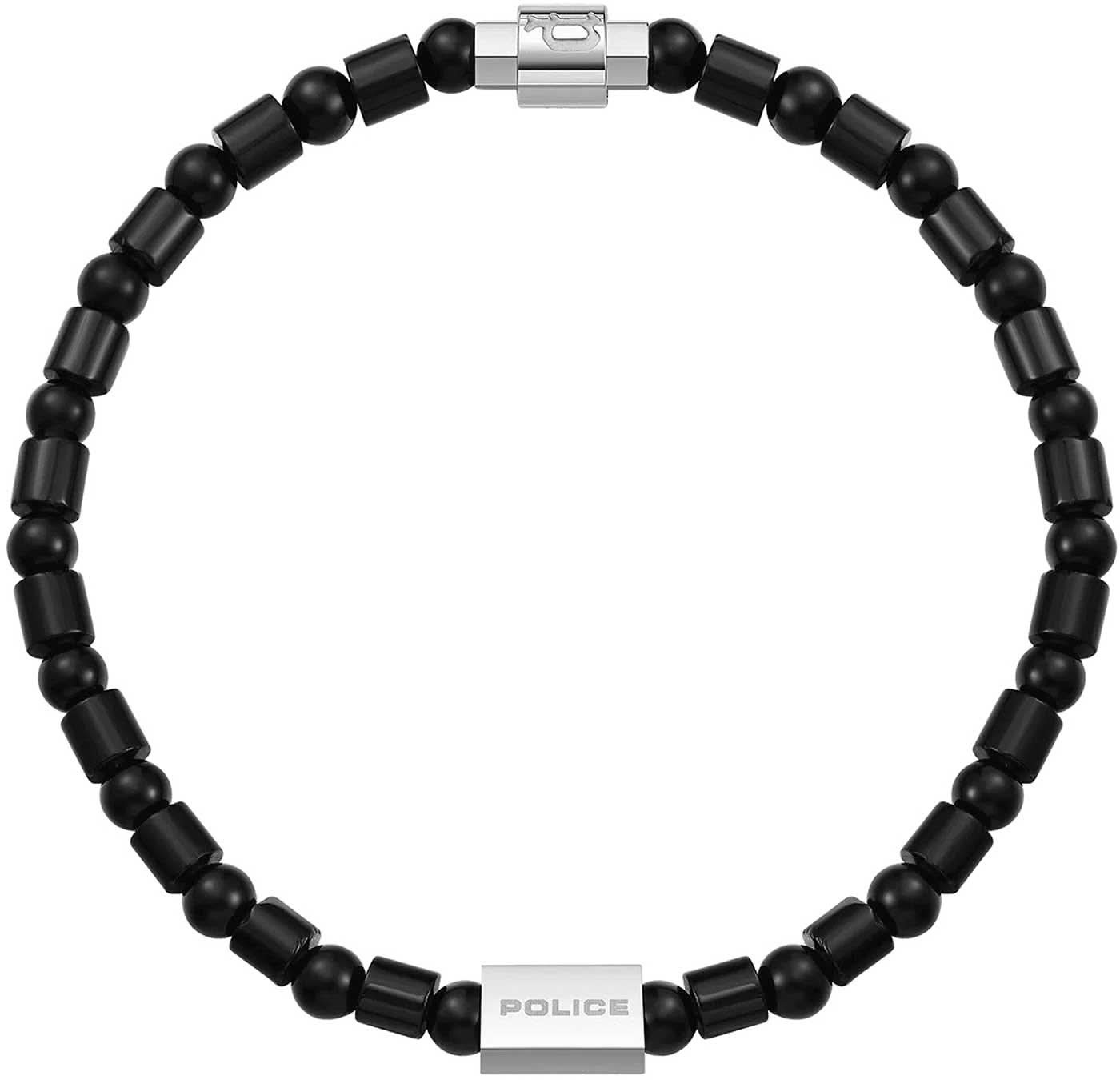 Pulsera elástica con cuentas negras y cierre metálico POLICE