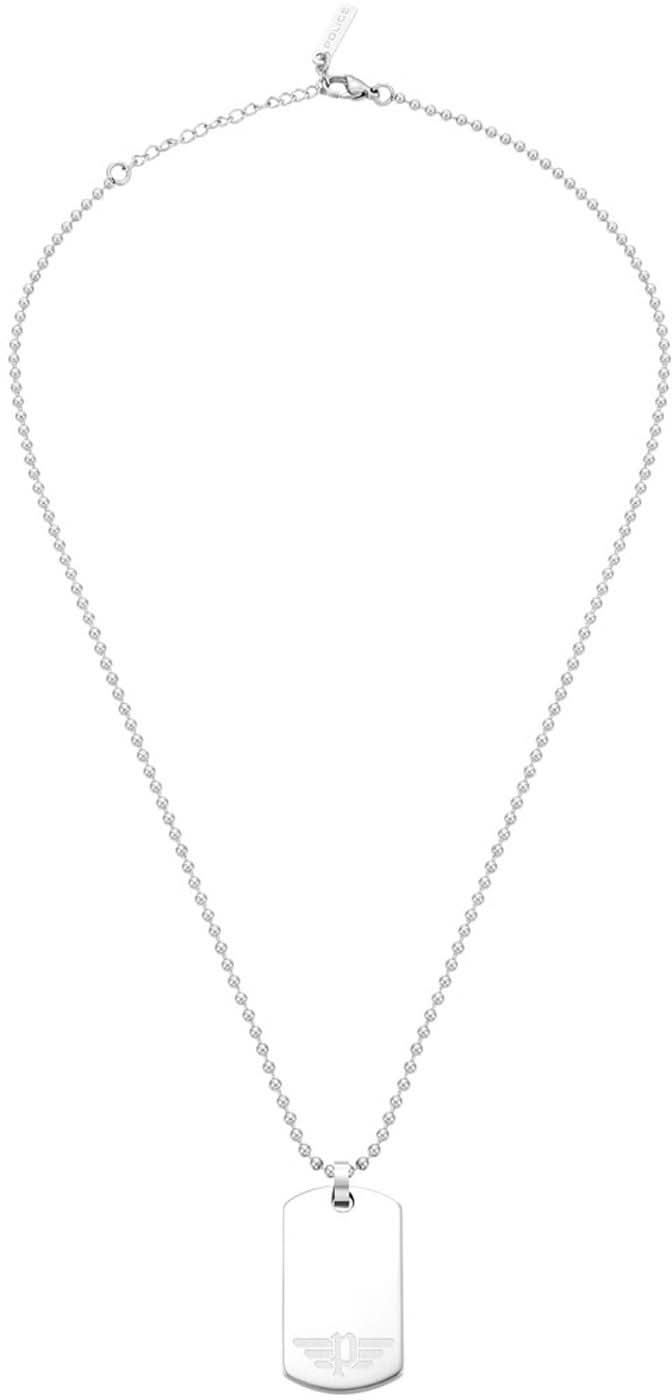 "Collar con cadena de perlas y colgante rectangular de identidad, redondeado, plateado"