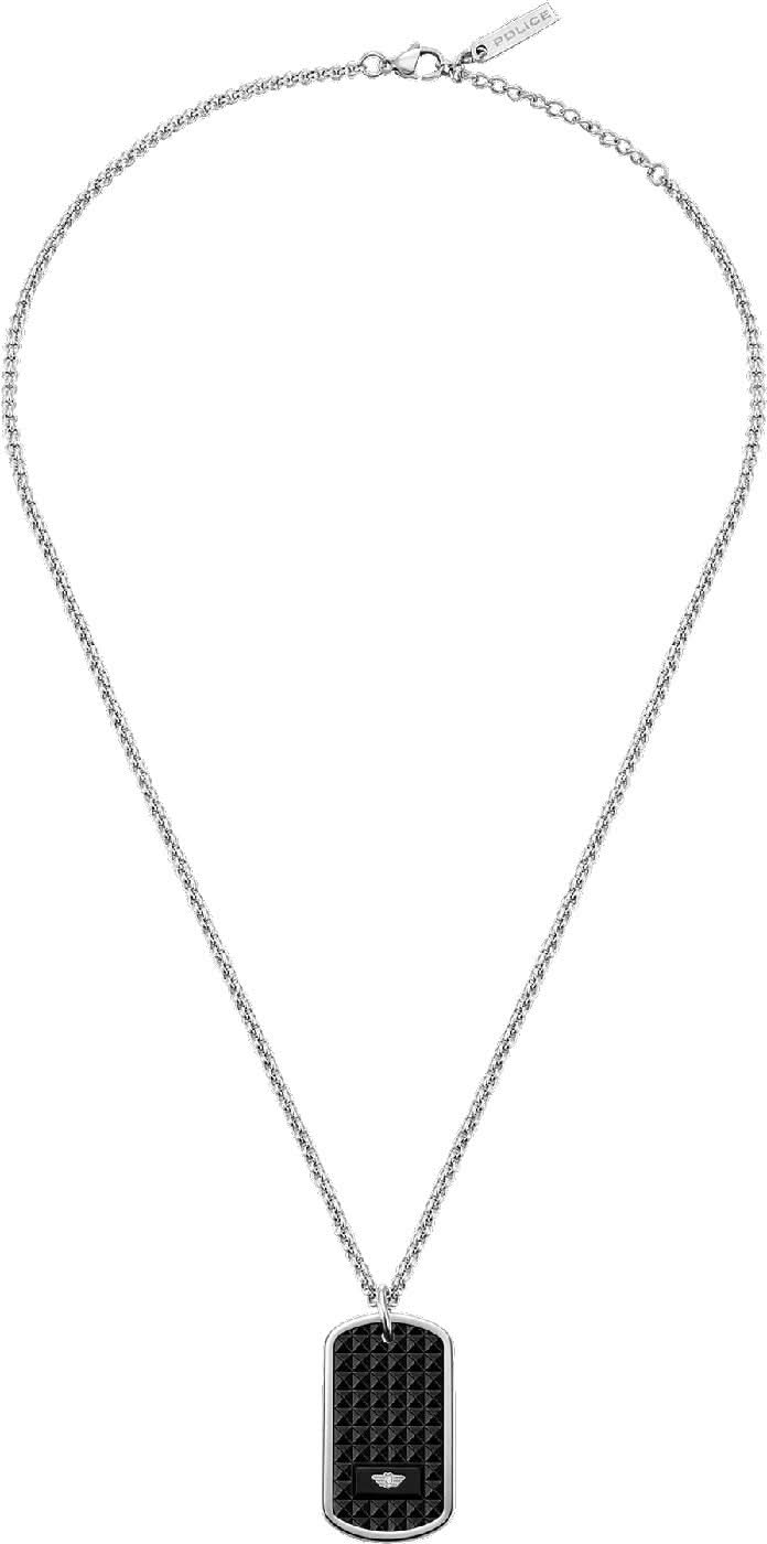 Collar con colgante de carbono negro y cadena de plata, rectangular, Police STORM II