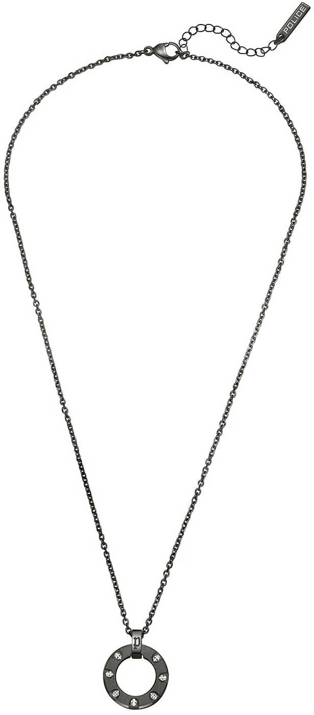 Collar con colgante redondo y cadena, plateado