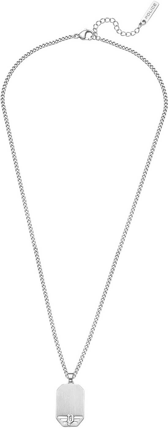 Collar con cadena de eslabones y placa de identidad, plateado