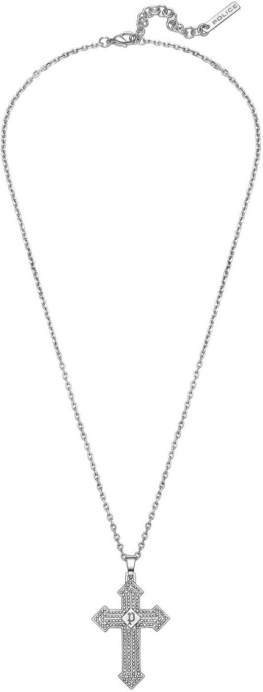 Collar con colgante de cruz y cadena de eslabones, plateado