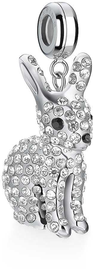 Charm Bering de acero inoxidable, colgante de conejo de pie con piedras brillantes y ojal