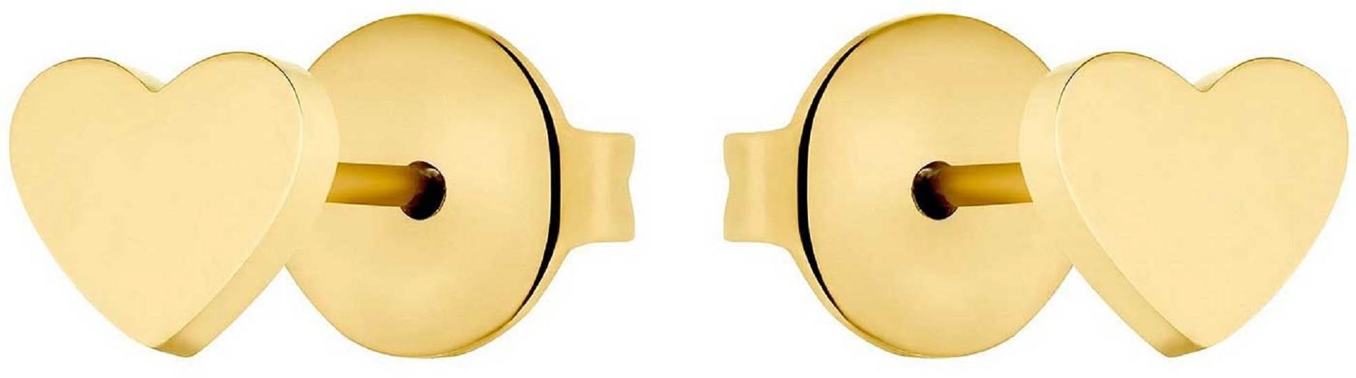 Pendientes de corazón de acero inoxidable, dorados, diseño de corazón en la parte delantera, cierre de presión en la parte trasera