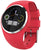 Smartwatch con correa de silicona roja y esfera negra con borde plateado