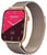 Smartwatch con pantalla rosa y caja en color oro rosa, correa de malla metálica