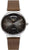 Reloj automático para hombre con correa de cuero marrón, caja plateada y esfera oscura