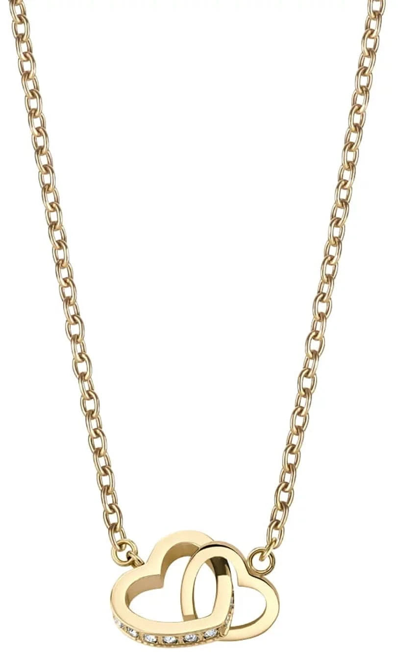 Collar dorado con colgante de corazón y detalles de circonita, cadena de eslabones
