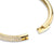 Pulsera de acero inoxidable con fila de pedrería, color dorado, vista detallada del cierre y el extremo