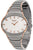 "Reloj de mujer con correa gris, detalles en oro rosa y esfera blanca"