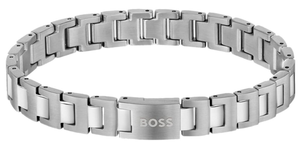 Pulsera de eslabones de acero inoxidable para hombre con cierre magnético, eslabones alargados y logo de BOSS