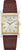 Reloj rectangular para hombre con correa de cuero marrón, caja plateada y bisel dorado