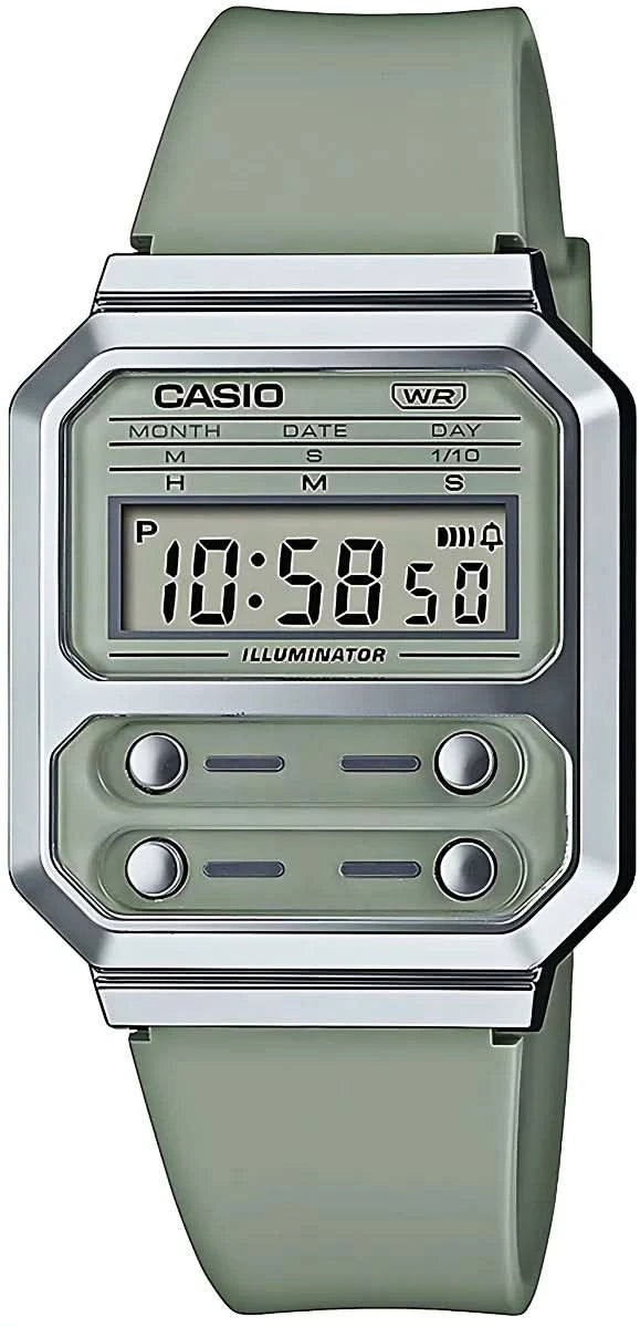 Reloj Casio Vintage con pantalla digital y correa de silicona verde