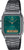 Reloj de pulsera Casio con correa de metal gris oscuro, caja rectangular y pantalla verde