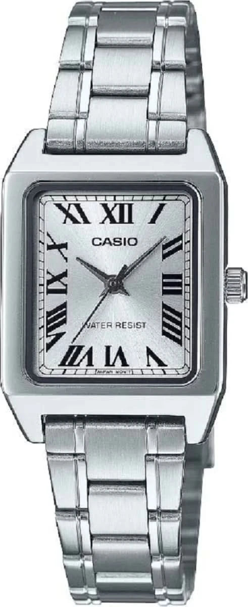 "Reloj de mujer con pulsera de acero inoxidable plateado y esfera cuadrada con números romanos"