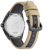 Vista trasera de reloj para hombre con caja plateada y correa de tela beige