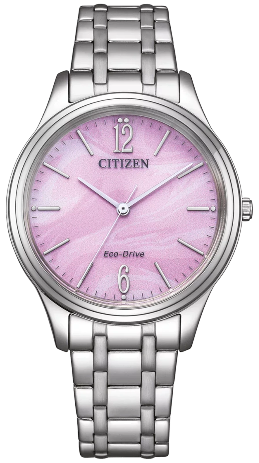 "Reloj de mujer con esfera rosa y pulsera redonda de acero inoxidable plateado"
